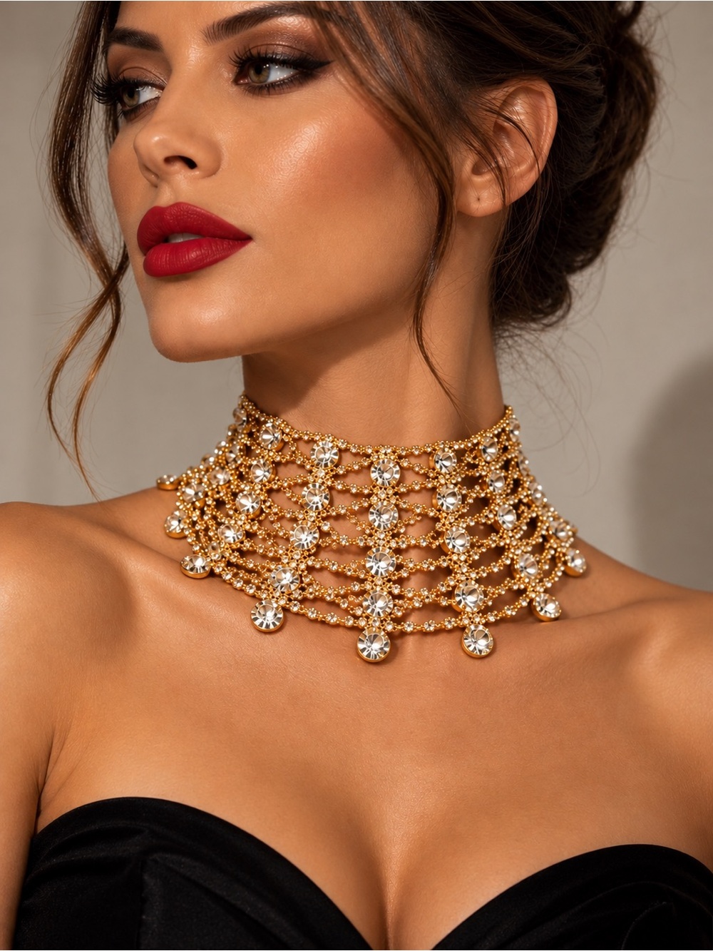 REVOLVE Gold Rhinestone Crystal Statement Choker Necklace